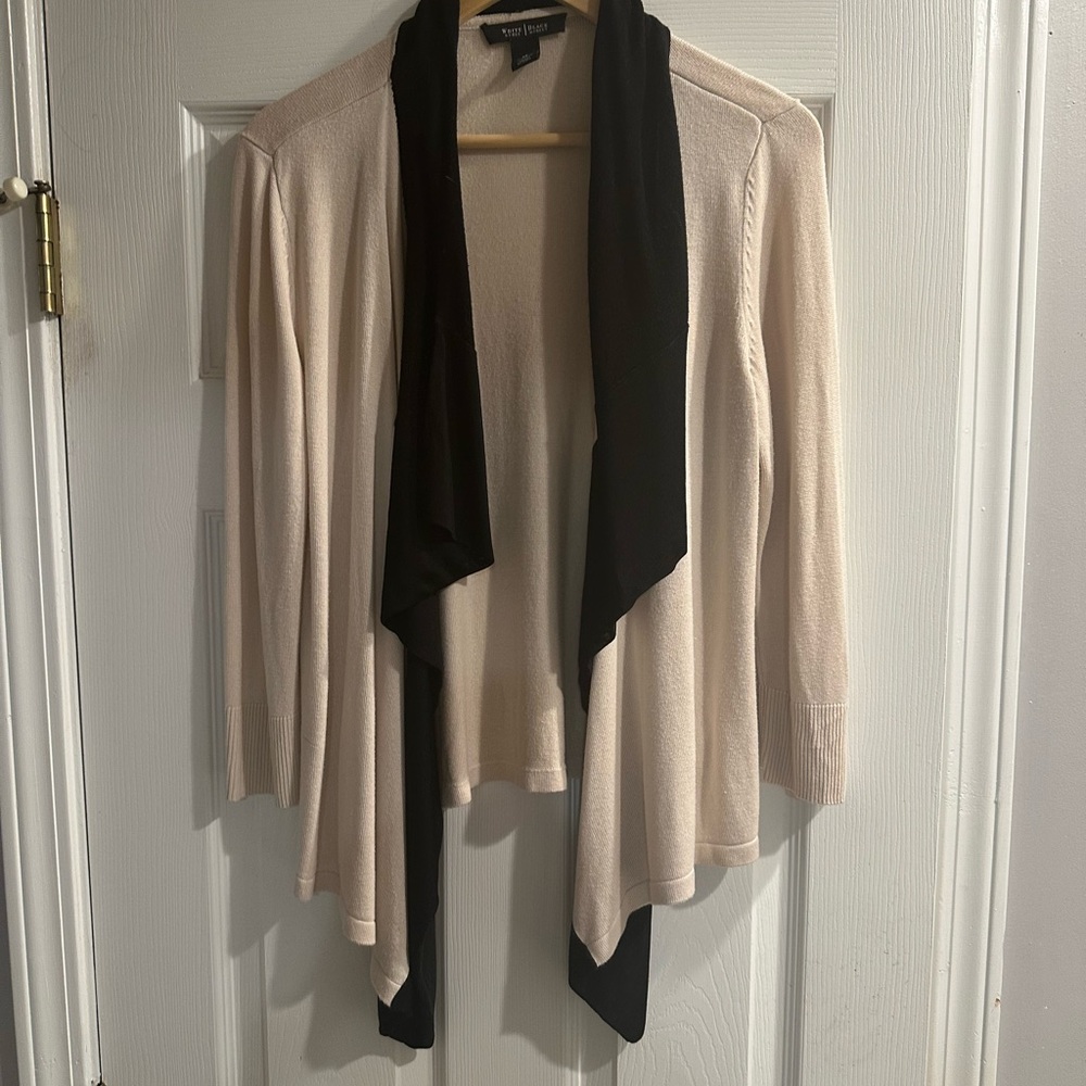 White House Black Market Cream and Black Waterfall Cardigan